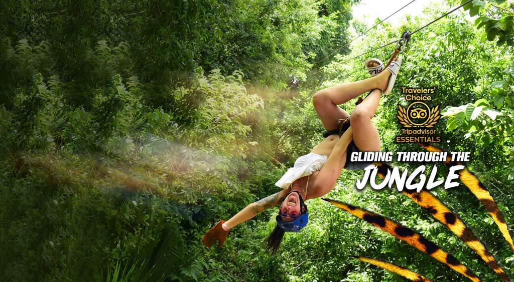 girl gliding in zipline at cancun and riviera maya