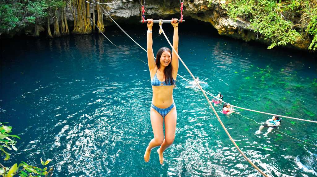 zipline in cenote at Extreme Adventure Park cancun