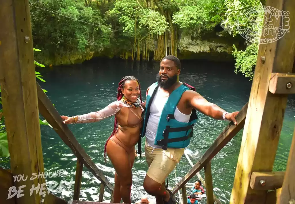 young-couple-at-cenote-tour-in-cancun-expeditions